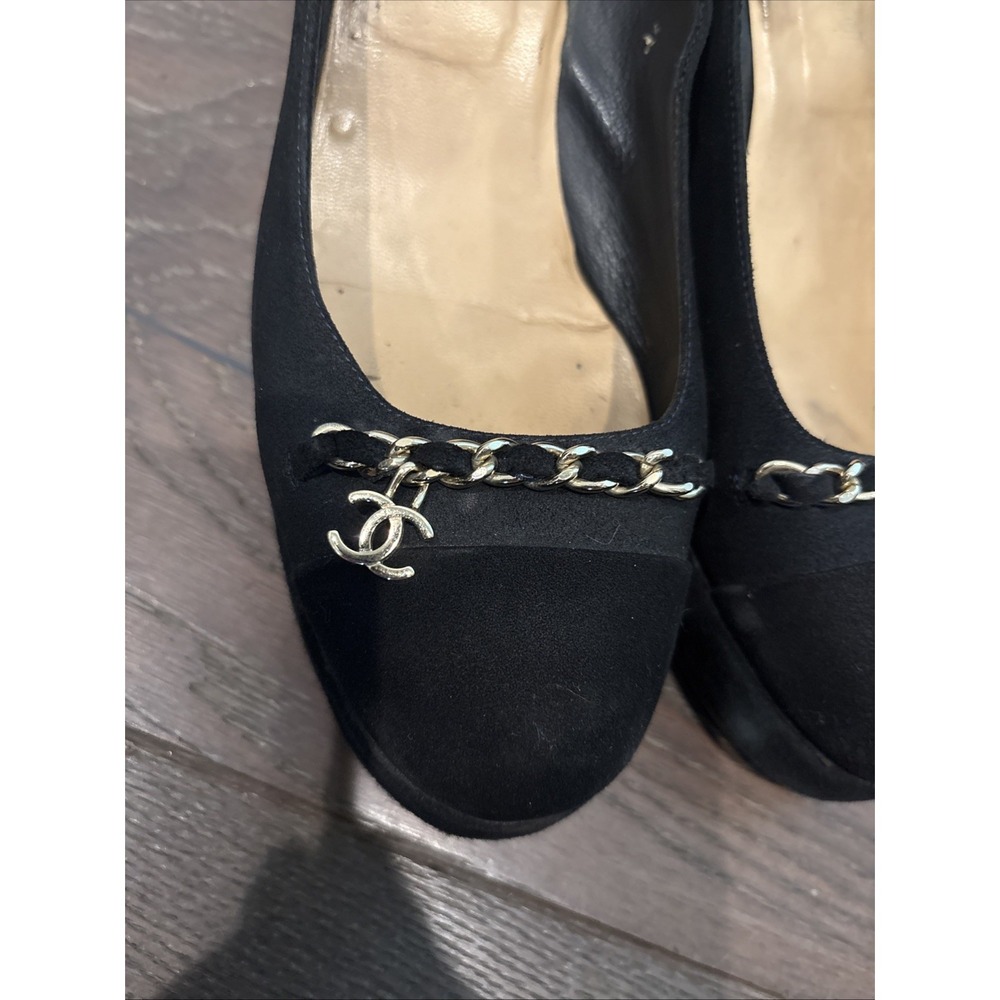 Chanel CC logo Chain Link Cap Toe  Wedge Size 7 1/2 Black - Picture 9 of 9